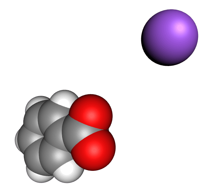 Modelo molecular do benzoato de sódio.